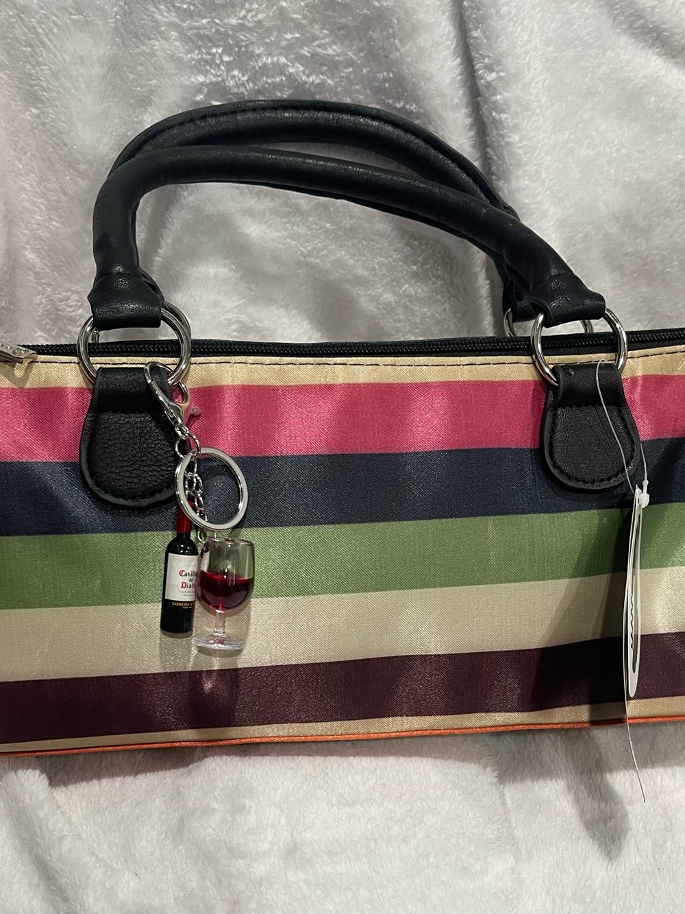 Elegant Fashion Insulated Striped Wine Clutch Bag with Black Handles